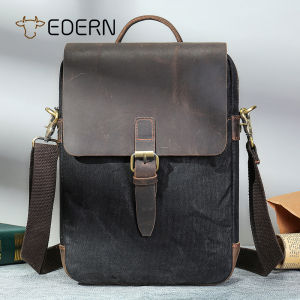 EDERN Retro Canvas Messenger Bag for Men Crazy Horse Leather Shoulder Bag Outdoor Casual Crossbody Bag Large Capacity Mens Sling Bag Handbag