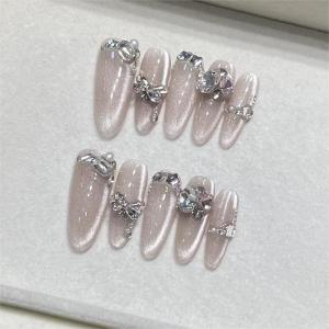 Detachable White Enhancing Cats Eye Sparkling Butterfly Girl Heart Ice Transparent Pink Crystal Stone Nail Stickers Shiny Luxury