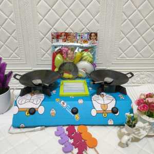 KOMPOR mainan anak perempuan kompor masak masakan 3tungku bisa nyala + bakaran murah bisa COD