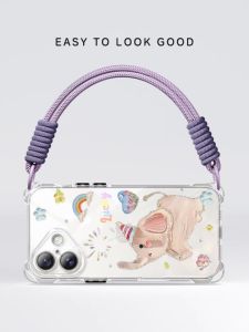 Creative Cartoon Elephant Phone Case Full Cover with Lanyard Anti-Fall for 16 pro Max 15 pro 14 Silicone Protective Shell