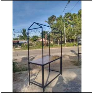 คีออสขายทรงบ้านของพับเก็บได้ โครงเหล็กแท้+ท็อปไม้พาราประสาน