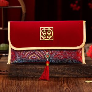 Large Size Wedding Red Envelope Bags Embroidered Silk Fabric Marriage Proposal Tea Ceremony Payment High End Chinese Wedding Supplies
