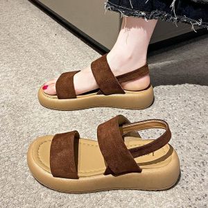 Womens Elastic Strap Platform Sandals 2026 Summer New Open Toe Casual Shoes Comfortable Non-slip Thick Sole Beach Sandals