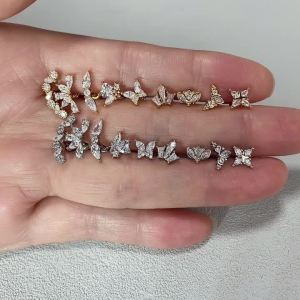 1PC Thép Không Gỉ Zircon Flat Stud Earring Dành Cho Nữ Mini Sụn Tragus Lobe Vít Pha Lê CZ Xuyên Trang Sức Thời Trang