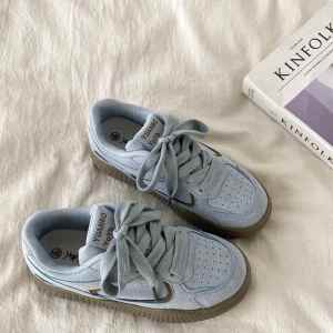 Retro Womens Casual Shoes Thick Bottom Dequn Blue Spring Autumn New Style Versatile Sporty Leisure Cross Buckle round Toe