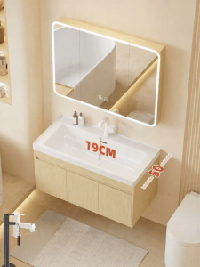 LANGXIANG | Solid Wood Style Aluminum Bathroom Cabinet Ceramic Basin