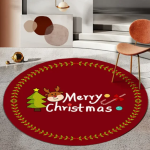 VIKAMA Christmas Tree Decorative Doormat Round Washable Non-Slip Mat Living Room Rug New Year Atmosphere Home Decor