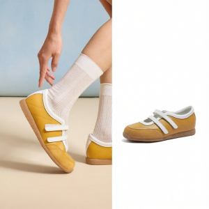CAMEL | Sliver Thin Velcro Mary Jane Shoes
