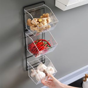 No-Drill Kitchen Storage Box Rack Garlic Onion Spice Holder Anti-Mold Plastic Wall-Mounted Shelf Efficient Cooking Utensils