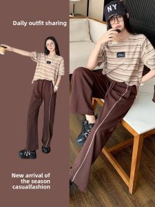 LIANGYILAILIN | Summer Womens Sportswear Set Stripe Short Sleeve