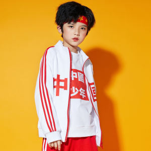 เสื้อสเวตเตอร์ฮู้ดแบบสวมศีรษะสำหรับเด็ก ชุดวิ่งจั๊มบ็อกซิ่งสไตล์แจ๊ส ชุดการแสดงนักเรียน ชุดนักเรียนฤดูใบไม้ผลิ ชุดทีม