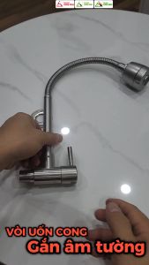 Vòi rửa chén bát gắn âm tường Uốn cong 1 đường nước lạnh cần mềm inox 304 Minh House