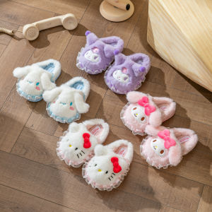 Dép Bông Hoạt Hình Sanrio Kawaii Đế Dày Chống Trượt Ấm Áp Dễ Thương Cho Trẻ Em Và Phụ Nữ Dép Cotton Mùa Đông Ấm Áp