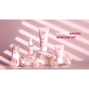 LAIKOU Japan Sakura 4pcs Travel Kit SPF50 Skincare Set Foam Cleanser Moisturizing Toner Brightening Moisturizer