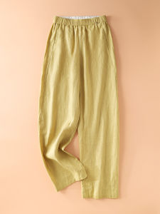 MEITESIJIAONU | Tencel Linen Lightweight Summer Casual Wide Leg Pants Khaki Yellow