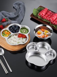 จานอาหารเด็ก 304 สแตนเลส หนา จานอาหารเร่งด่วน จานลึก จานอาหารโรงเรียนอนุบาล ชุดจาน เครื่องครัว