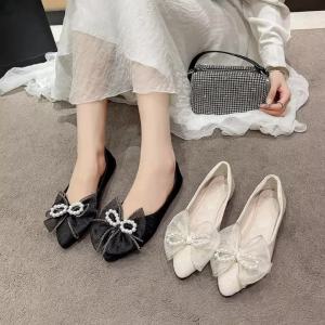 SMVP | Giày Cao Gót Mũi Nhọn Đính Nơ Ngọc Trai Thanh Lịch Dành Cho Nữ Kiểu Dáng Thoải Mái Size Lớn Thời Trang Xuân Thu Dễ Mang.