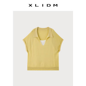 Plus Size Linen Fake Two-Piece V-Neck Flap Sleeve Top