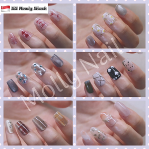 MollyNail [SG] Reusable Short Press On Nails With Free Toolkit Set - Multiple Designs Available