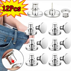 4/12Pcs Replacement Jean Buttons Detachable Pants Snap Fastener 17mm Button Pins Adjustable Waist Alloy Buckles for For Loose Waist DIY Clothing