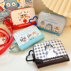 กระเป๋าสตางค์หนังลายการ์ตูนน่ารักสไตล์ญี่ปุ่น กระเป๋าใส่บัตรแบบสั้น ซิปปิด ลายสุนัข กระเป๋าใส่บัตรสำหรับนักเรียน กระเป๋าหนังสีพื้น
