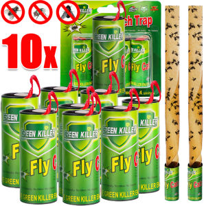 10Pcs Sticky Fly Paper Strips / Hanging Ribbon Fly Trap Killer for Indoors & Outdoors / Non Toxic Fly Trap Glue Roll for House Gnat Mosquito