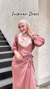 Batik Couple Pasangan Abelia Dress Serut Polos Satin Velvet Kemeja Batik dan Gamis Remaja Dewasa