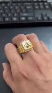 Men Ring Luxury Gold Color Masonic Titanium Jewelry Geometrical Design Crystal Masonic Rings Fashion Jewelry