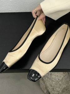 Giày Đế Bằng Ballet Cho Nữ Với Sợi Siêu Mịn Và Gót Thấp Thiết Kế Đầu Vuông Đáng Yêu Với Lớp Lót Da Siêu Mịn Và Đế Cao Su