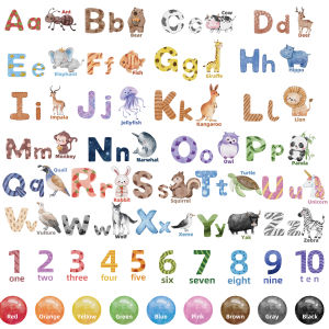 Alphabet Animals Wall Decals Numbers Wall Decor ABC Letters Wall Stickers for Classroom Kids Room Nursery Bedroom Playroom