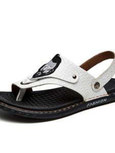 Mens Sandals 2024 Summer New Fashion Versatile Outdoor Casual Beach Shoes Leather Two-Way Slip-On Breathable Slip-On Sandals