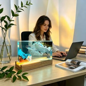 Seabed Exploration Organism Resin Table Light 2 Divers Resin Table Light Deep Sea Diver Night Light Bedroom Office Desk Decor
