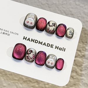 Handmade Short Bean Nail Art Wearable Gradient Color Design High-End Feeling False Nails Beauty Nail Patches Nail Tips