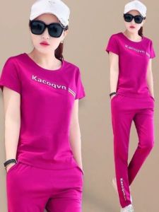 Womens Short Sleeve Sportswear Set Summer New Loose plus Size Fashion Slimming Pants Casual Wear Two Piece Suit