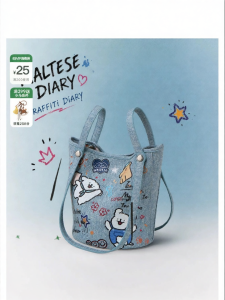 TOUTOU | Cartoon Doodle Tote Bucket Bag Large Capacity For Commuting Denim