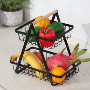 2/3Layer Fruit And Vegetable Display Rack With Wood Handle Fruit Basket For Table Vegetable Onion Eggs Condiment Storage Rack Kitchen Organizer Storage Rack