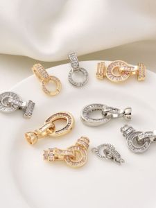 หัวเข็มขัดโซ่สร้อยคอ DIY ทองชุบทอง 14K ประดับเพชรเล็กน้อย หัวเข็มขัดไข่มุกสีขาว หัวเข็มขัดโซ่สร้อยคอ