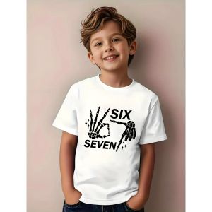 Bandai | 67 Six Seven Italian Brain Rot Math Joke Funny Childrens T-Shirt Short Sleeve round Neck Casual Top for Summer Comfort