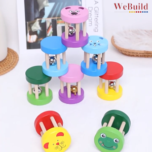 Wooden Hand Bell Rattle 0岁婴幼儿益智力早教卡通摇铃木制童乐器宝宝音乐笼铃玩具 Gegaran Loceng Tangan Kayu Webuild