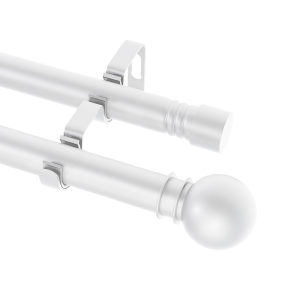 White Double Curtain Rods for Windows Curtain Rod Set with 2 Poles & Brackets 5/8 Inch Diameter Metal Drapery Ro