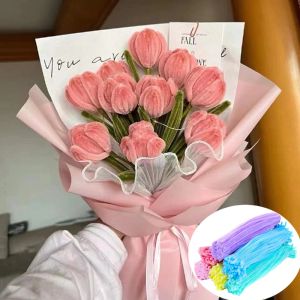 100 Pieces/Set Chenille Stems Stick Twisting Bar Bouquet bahan dienkripsi akar rambut buatan tangan DIY bunga kanak-kanak kraf Toy Fuzzy Wire