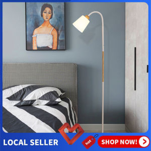 Floor lamp Modern simple LED eye protection floor lamp Nordic creative living room bedroom study reading vertical light Elegant black/High elegant white +12w tri-color light bulb