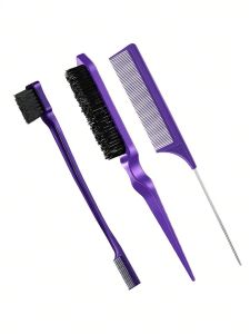 3pcs Hair Styling Comb Set Teasing Hair Brush Triple Teasing Comb Rat Tail Combs Edge Brush Hair Tail Tools Braid Tool Loop