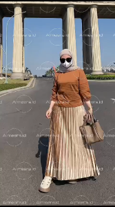 Rok plisket bludru mewah/Spring women hight waist long skirt velvet/Rok payung/Rok rempel premium