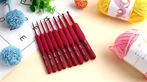 9Pcs Tulip Red Crochet Needle with Ergonomic Grip Crochet Hook Set Knitting Needles 2mm-6mm