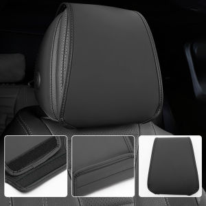 เบาะนั่งพนักพิงศีรษะในรถยนต์กระเป๋าหนัง PU เก็บของทนทานทนทานเคสป้องกันปลอกหมอนคอรถยนต์อเนกประสงค์กันฝุ่นและรอยขีดข่วน