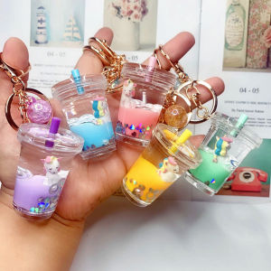 Creative Cute Oil Quicksand Liquid Unicorn Milky Tea Bottle Keychain Internet Celebrity Small and Exquisite Handbag Pendant