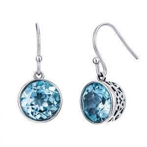 Huitan Charming Women Drop Earrings Inlaid Brilliant Blue Round CZ Fashion Accessories Silver Color Jewelry for Party Wedding