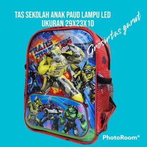RANGSEL ANAK PAUD ROBOT TRANSFORMER LAMPU LED TAS PUNGGUNG LAKI-LAKI KARAKTER