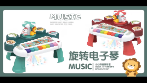 Mainan 3 in 1 Piano Drum dan carousel Anak dengan Putaran Kuda Karussel – Hadiah Sempurna untuk Anak Laki-Laki & Perempuan